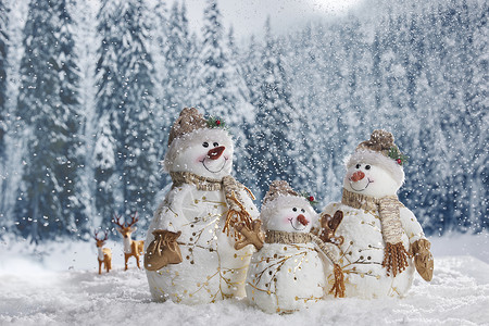 冬季圣诞雪景雪人静物一家三口背景图片