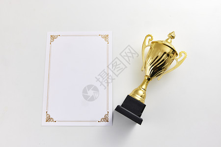 金色证书冠军证书和奖杯背景