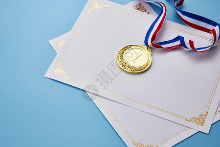 冠军奖牌和证书背景图片