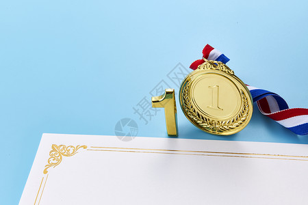 冠军奖牌和荣誉证书背景图片