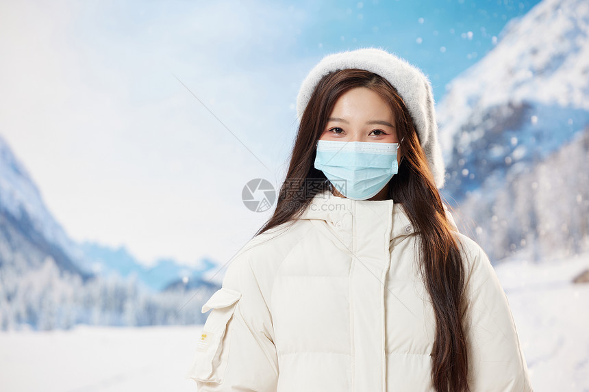 冬日女性戴口罩形象图片