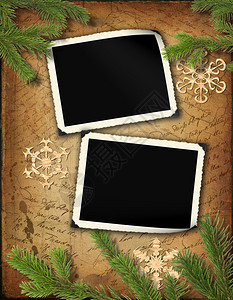 用圣诞树雪花手写文字和照片倒影框架的剪贴版风格设计格朗盖纸G图片