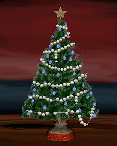 手绘珍珠装饰的珍贵圣诞树背景图片