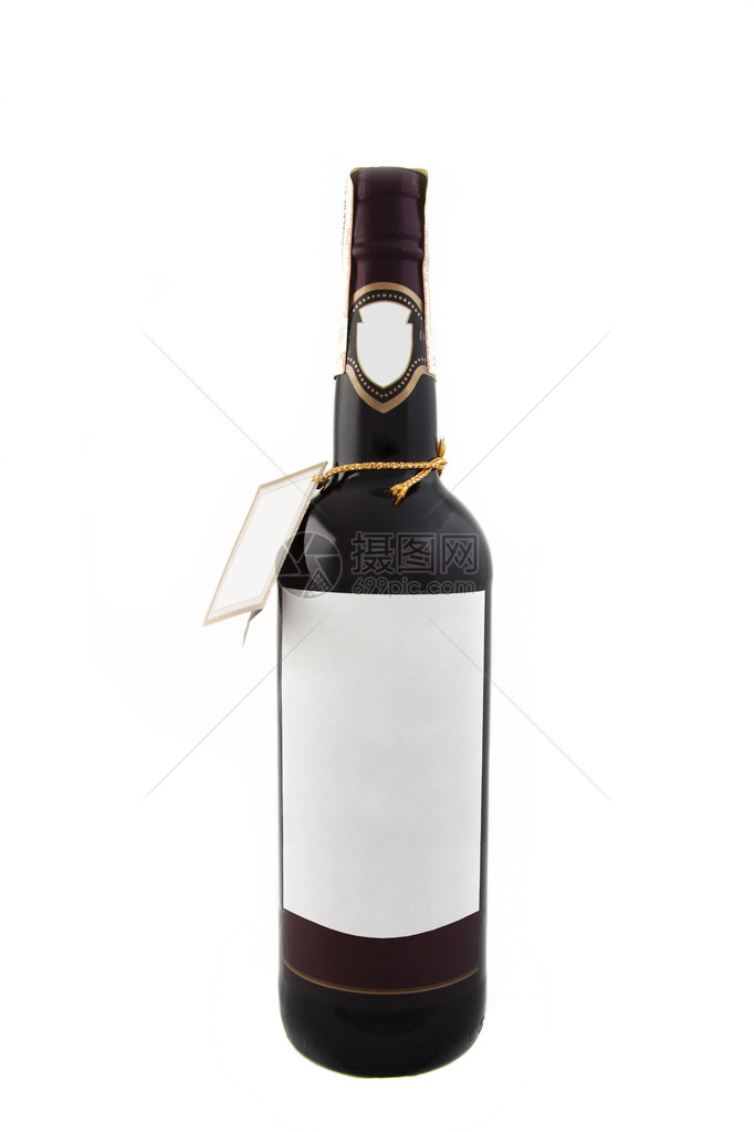 孤立在白色背景上的红酒瓶图片