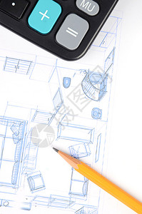 铅笔计算器和房子计划图片