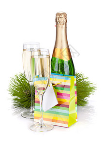 香槟和圣诞礼物白种图片