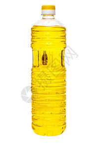 在白色背景上隔离的塑料瓶中的葵花籽油图片