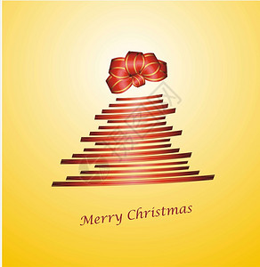 带礼品丝带和发髻的红色圣诞树图片