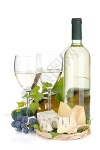 白葡萄酒奶酪和葡萄图片