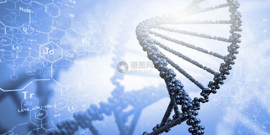 DNA分子位于彩色背景的前面图片