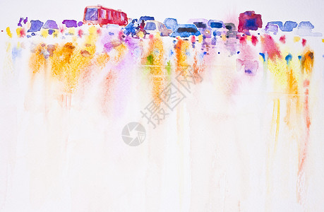 公路水彩色手画背景的简易汽车Themicalcaronroadwatercolorhandpain背景图片
