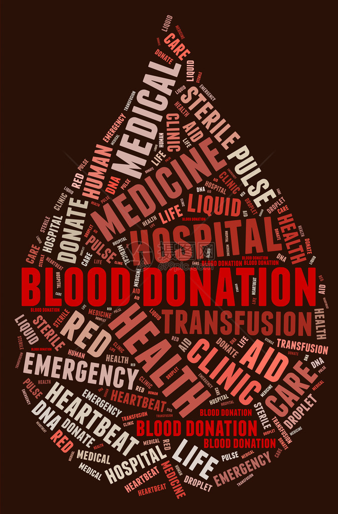 血液捐赠象形图与红色背景上的血红色字样图片