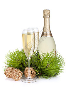 香槟fir树和圣诞节装饰图片