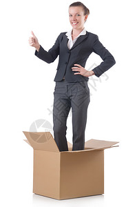 女人在白色的盒子背景图片