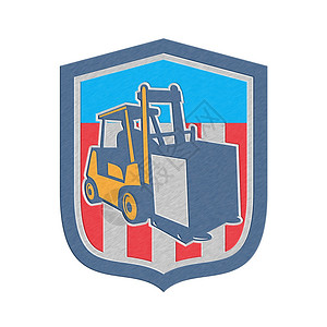 金属风格的图案显示一辆叉车和司机在工作时卸载装卸箱图片