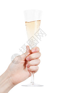 手握着长笛玻璃香槟在白色图片