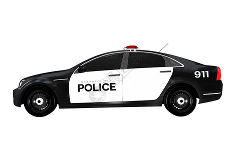 警方车侧视线与白色背景隔绝黑色和白图片