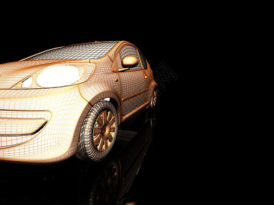 黑色背景上的汽车3d模型用光泽和反射渲染图像在黑图片