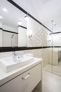 白色和黑色浴室的垂直视图图片