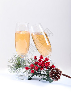 圣诞快乐和新年快乐白色背景上的香槟图片