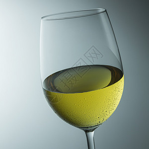 一杯冷白葡萄酒装有凝结液在演播室里图片