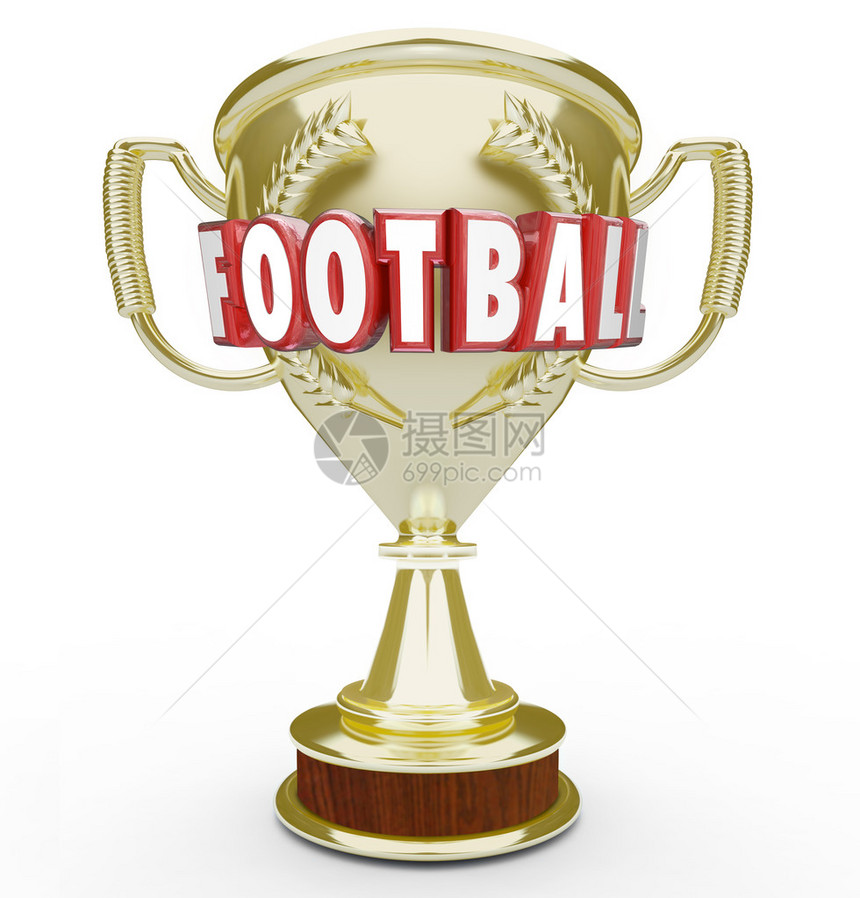 金色奖杯或奖项上红色3d字母的足球词图片