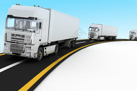 高速公路上的白色卡车3d渲染插图货运汽车运输的物流交图片