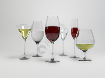 红葡萄酒白葡萄酒和杯子中的水图片