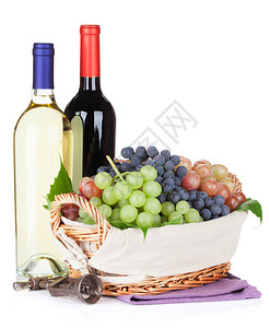 白酒红酒瓶和葡萄白种与图片