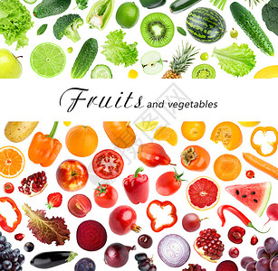 收集白色背景的水果和蔬菜新鲜图片
