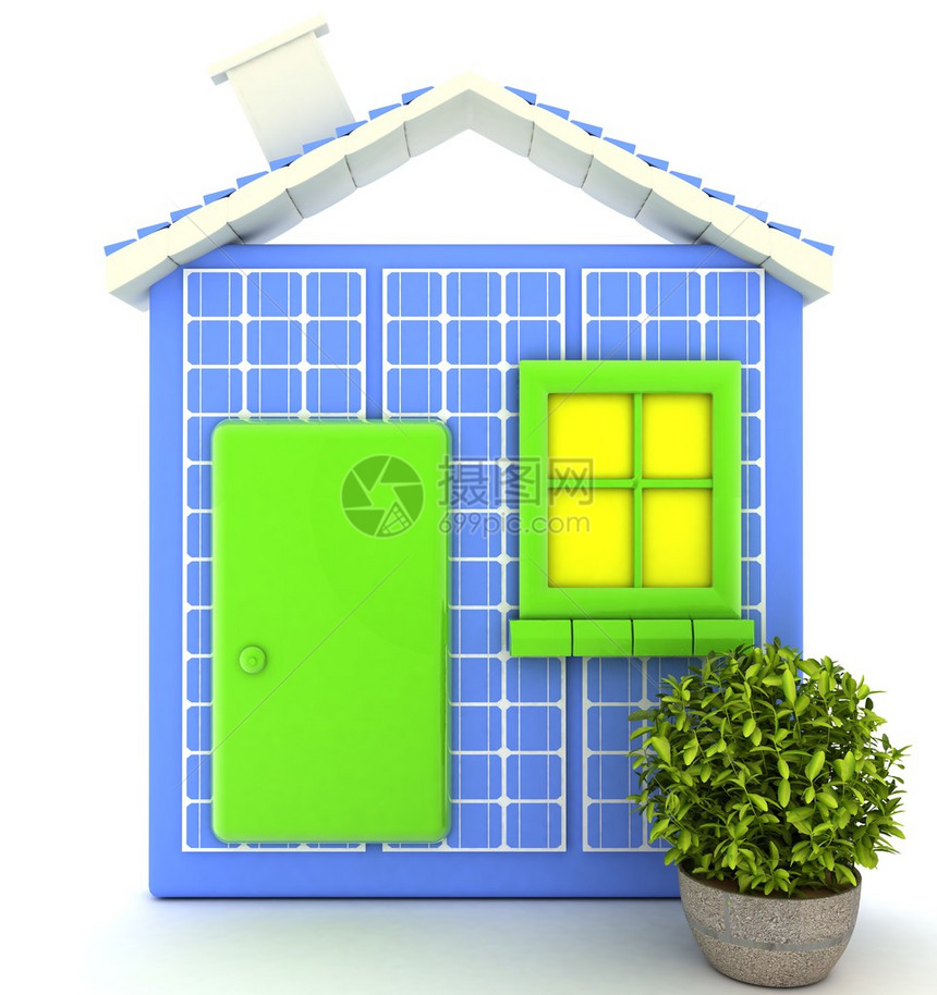 有太阳能电池板概念的房子3D图片