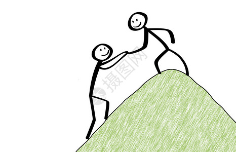 棍棒手帮助另一个人爬上山丘图片