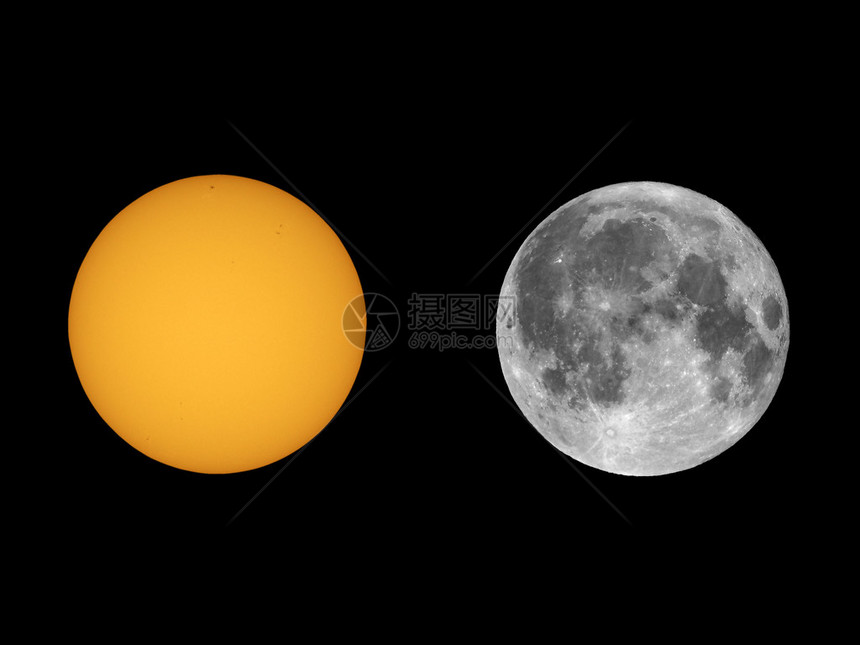用地球上的望远镜看到的有黑子和满月的太阳图片