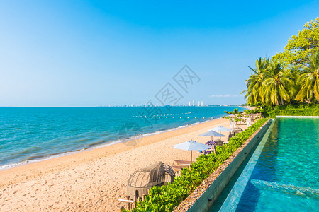 美丽的豪华酒店游泳池度假胜地海滩和海洋图片