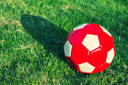草地上的白色红足球图片