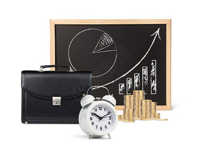 带有财务图表和couns简讯闹钟的纸板上刻有财务图表图片