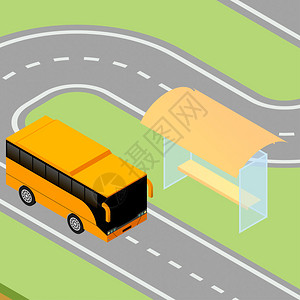 黄色旅游巴士停靠站的等距插图图片