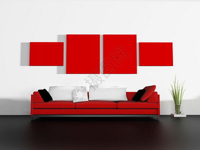现代室内的红色沙发3d渲染图片