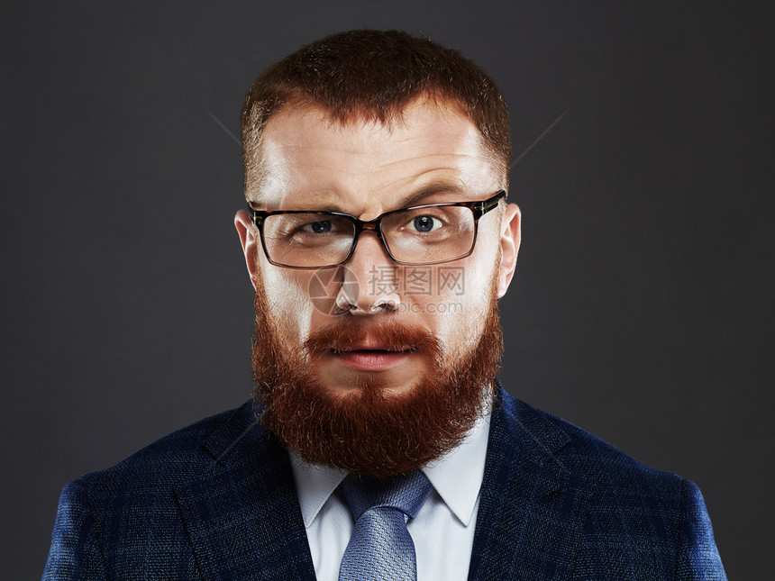 戴眼镜的大胡子男人的特写肖像老时髦的男图片