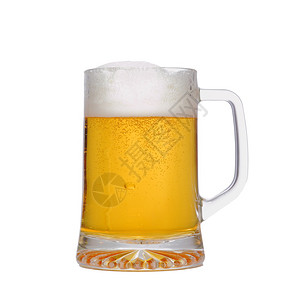 在白色背景上隔离的杯子新鲜啤酒图片
