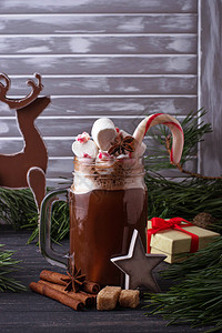 圣诞热巧克力加棉花糖图片