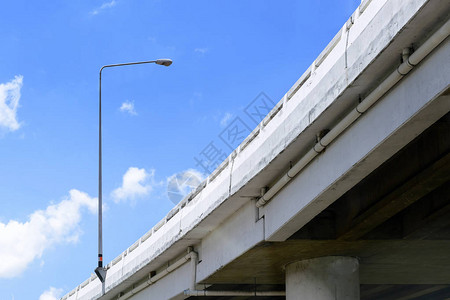 下图中有蓝天的高速公路有蓝天的公路桥有电杆的高速公路在蓝天的日子高背景图片