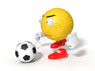 简单的黄色脸球字符准备在足球比赛中使用点球白色衬底上分离图片