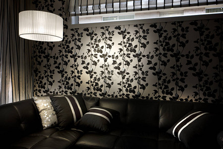 黑色皮革色沙发在豪华房图片