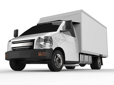 小型白色小卡车汽车送货服务向零售商店交付货物和图片