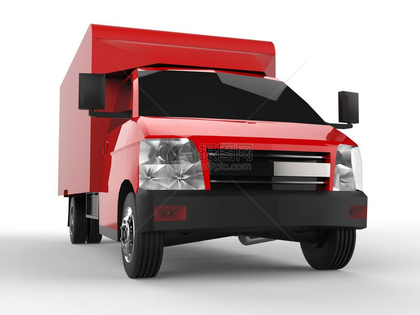 小型红色小卡车汽车交货服务向零售商店交付货物和产品图片