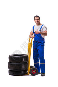 Tyre修理工用白色孤图片