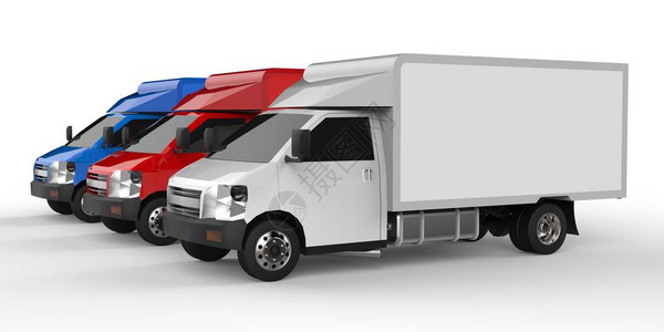 小白红蓝卡车汽车送货服务将货物和产品运送到零售店图片