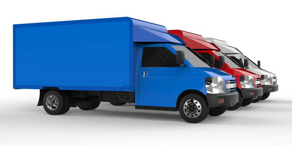 小白红蓝卡车汽车送货服务将货物和产品运送到零售店图片