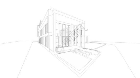 3D房子的抽象线框透视图图片